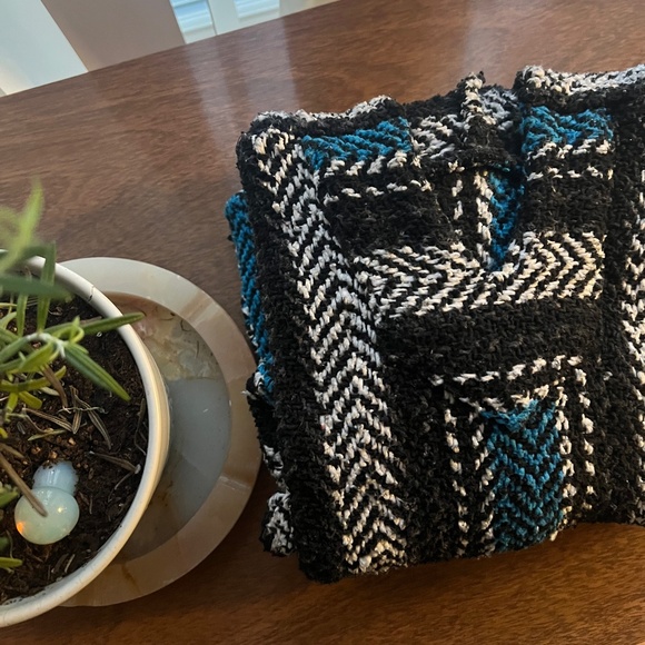 Vintage 90s Baja Hoodie Sweater – Blue Black Woven Herringbone – Youth/Small - Picture 5 of 5